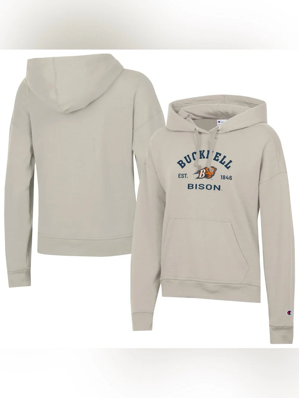 Women's Champion Oatmeal Bucknell Bison Powerblend Fleece Pullover Hoodie XL - Picture 2 of 3
